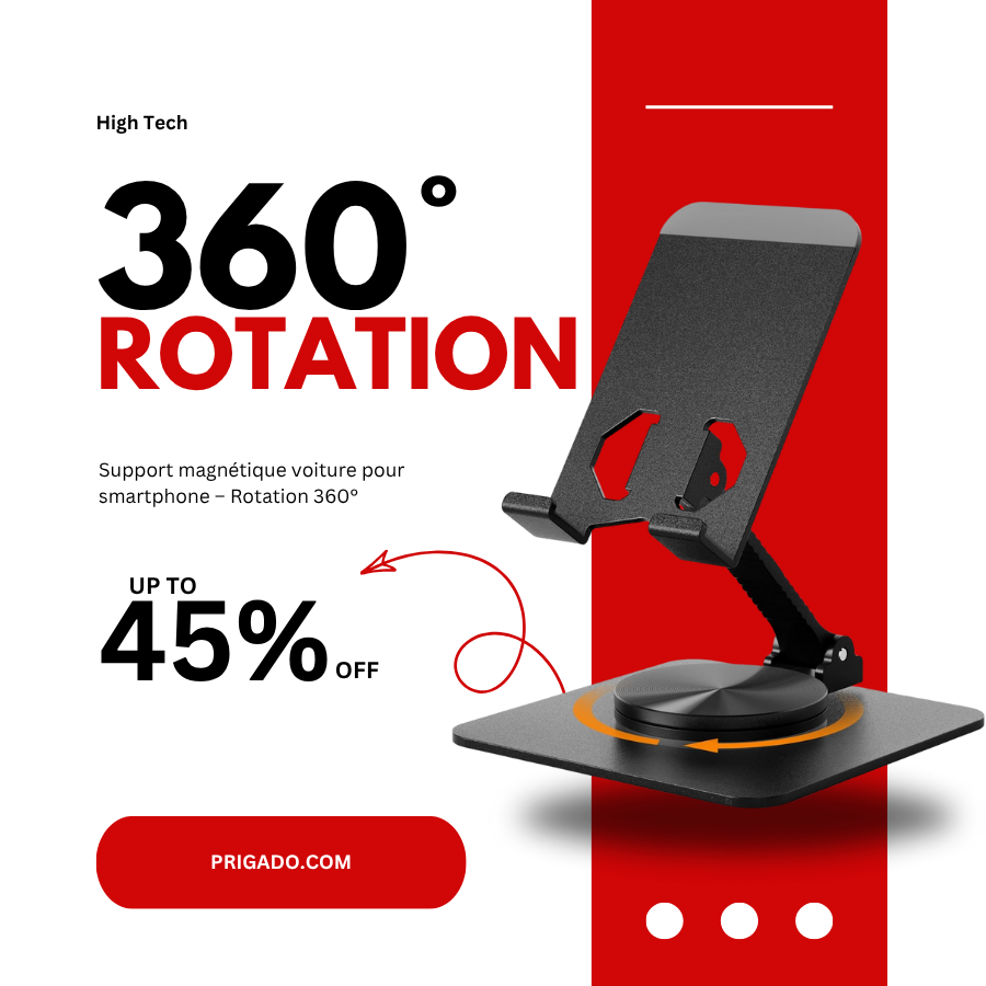Support magnétique voiture pour smartphone – Rotation 360°